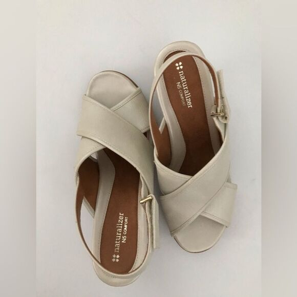 Vintage Naturalizer Comfort Wedge Sandals Cream 9.5W - Picture 5 of 6